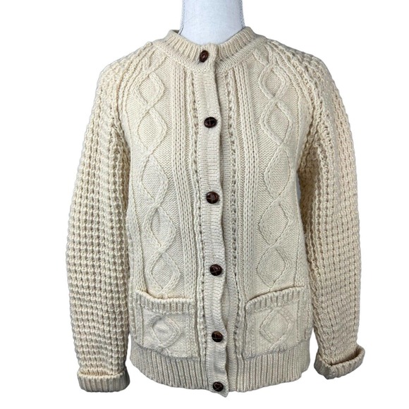 L.L. Bean Sweaters - LL Bean Cable Knit Fisherman Wool Cardigan Sweater M Medium Ireland